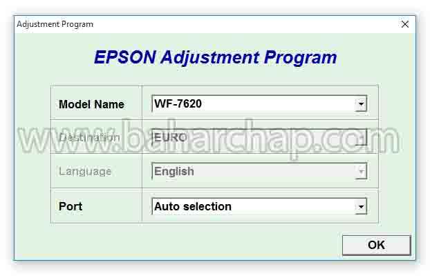 پنجره نشان دهنده ریست اپسون wf7620